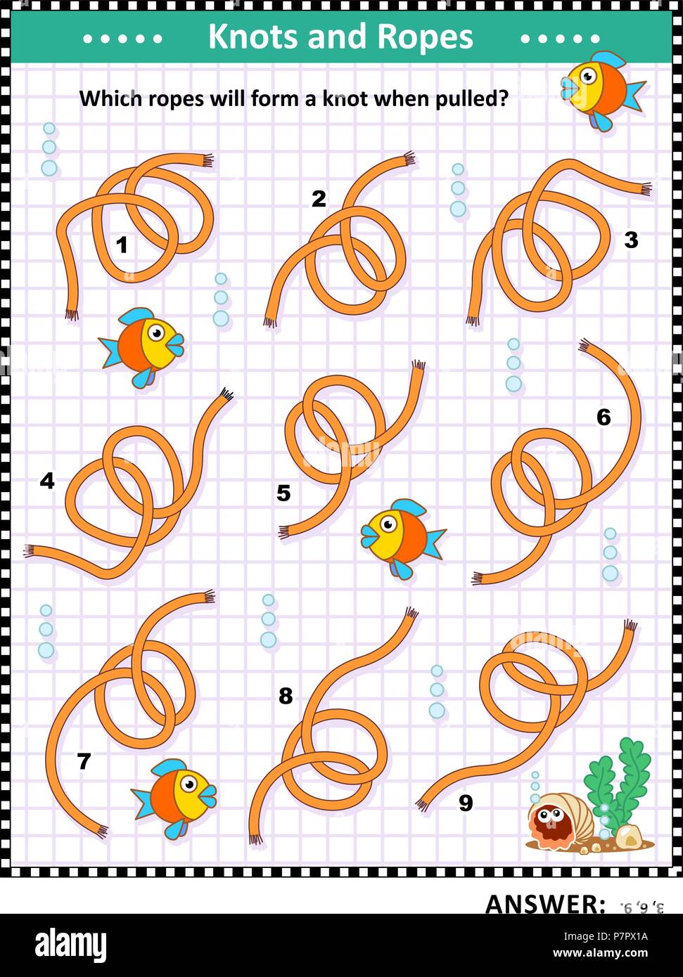 Visual Rope Puzzles IQ training visual puzzle: Which of the ropes will form a knot when ...