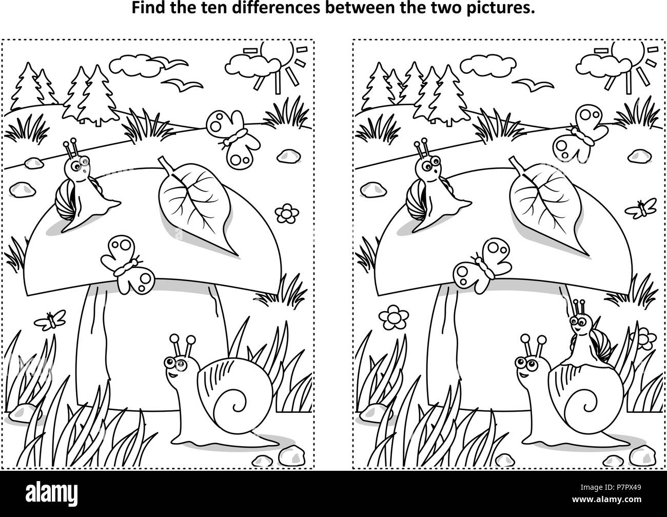Find the ten differences picture puzzle and coloring page with big ...