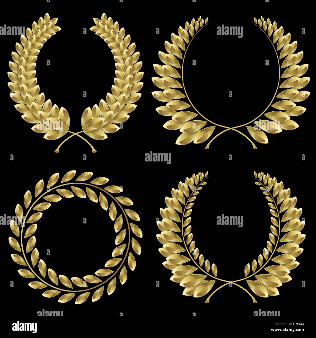 Set from gold laurel wreath on the black background Stock Vector Image ...