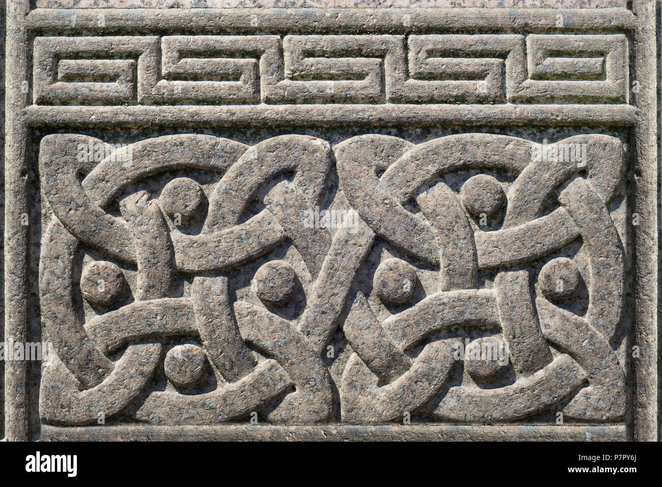 Old stone carved Celtic design symbol, Celtic knot Stock Photo