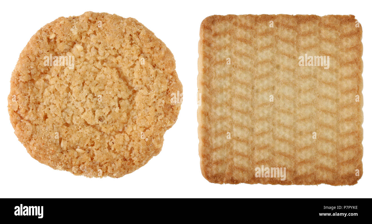 Solid biscuits  coockes of round and square shape set. Isolated on white studio macro Stock Photo