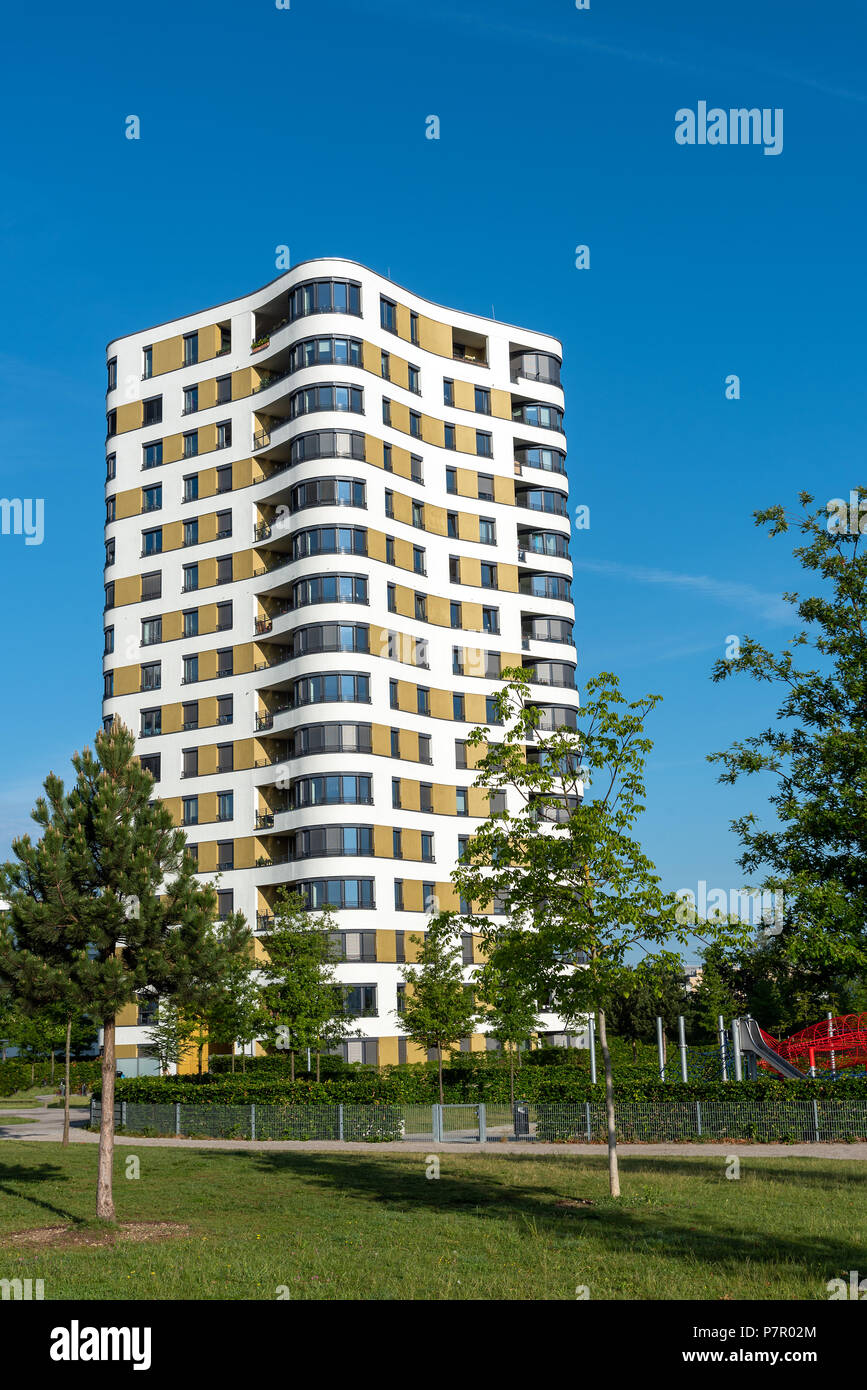 Modern high-rise apartment building seen in Munich, Germany Stock Photo