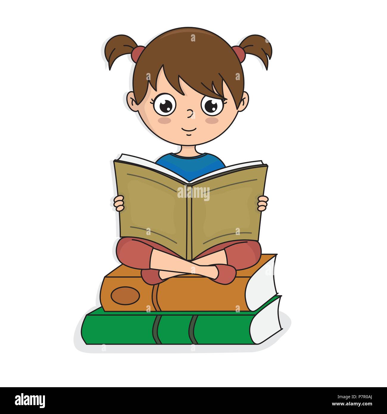 girl sitting on top of books reading. Vector isolated Stock Vector ...