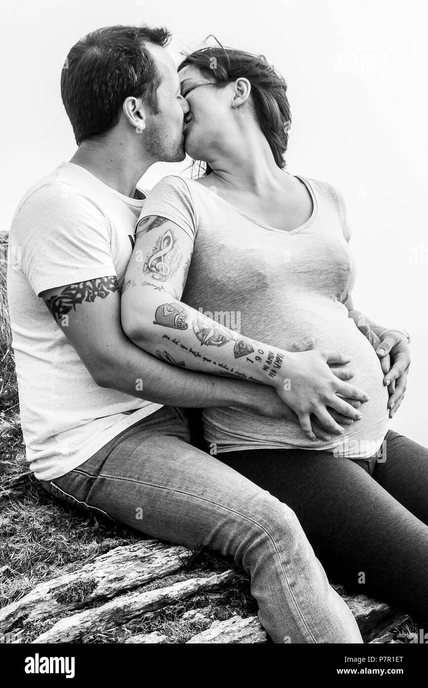 Loving couple expecting baby Black and White Stock Photos & Images - Alamy