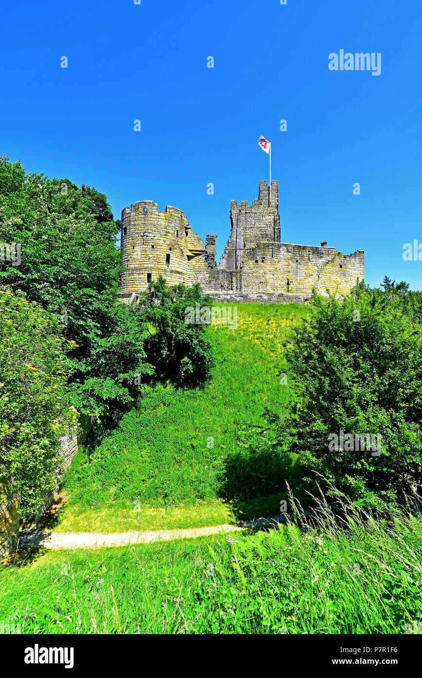 Prudhoe Castle Northumberland ramparts and castellated tower Stock