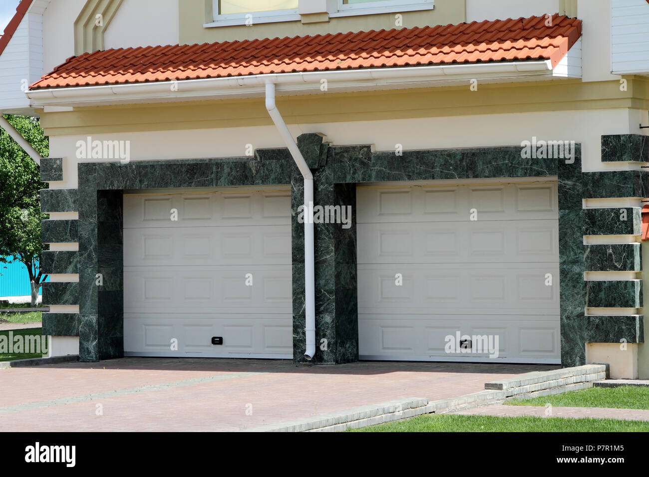 Modern Garage door for 2 cars marble. Stock Photo