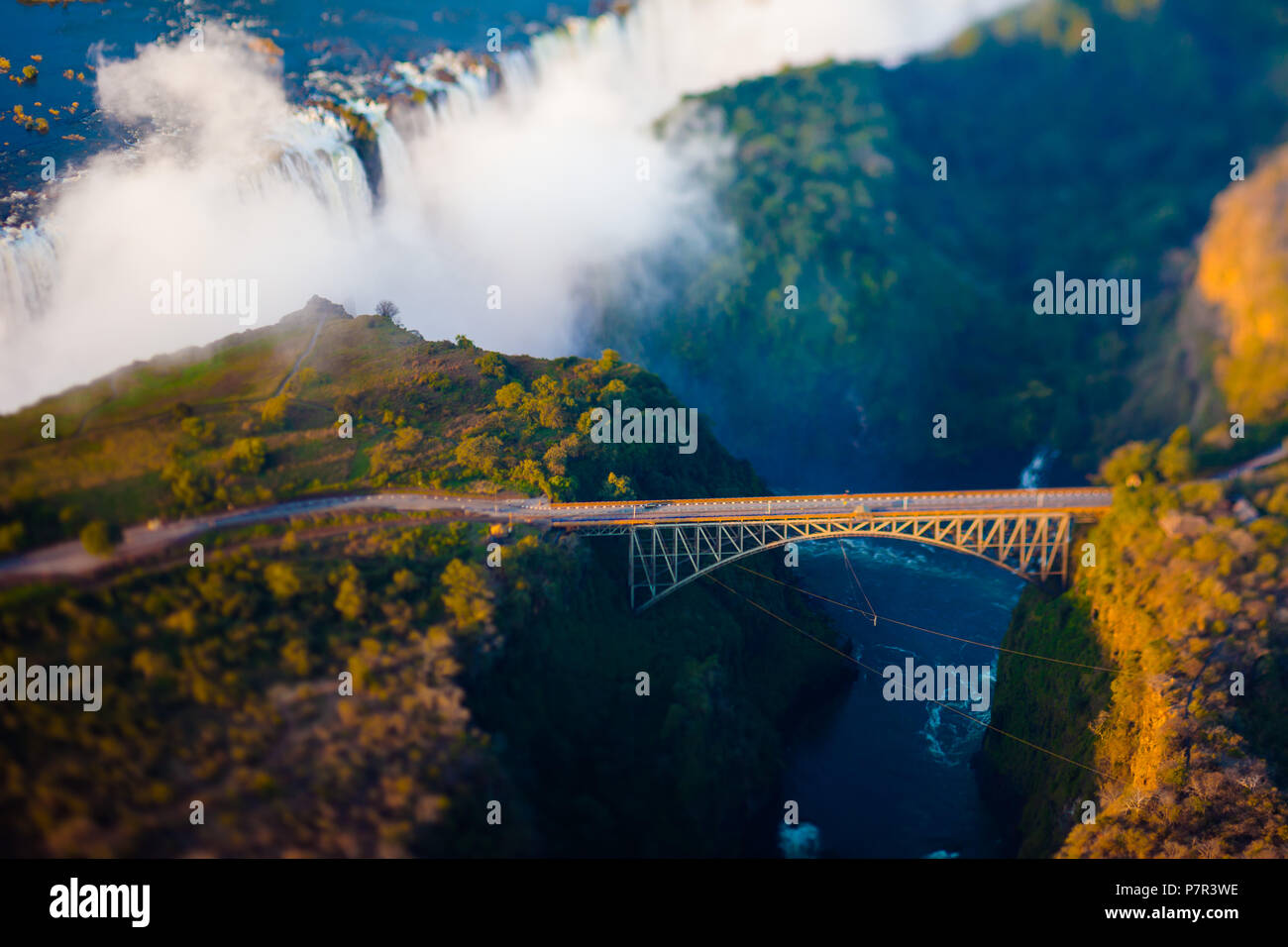 Bridge at Victoria Falls, a bungee-jumping hot spot Stock Photo