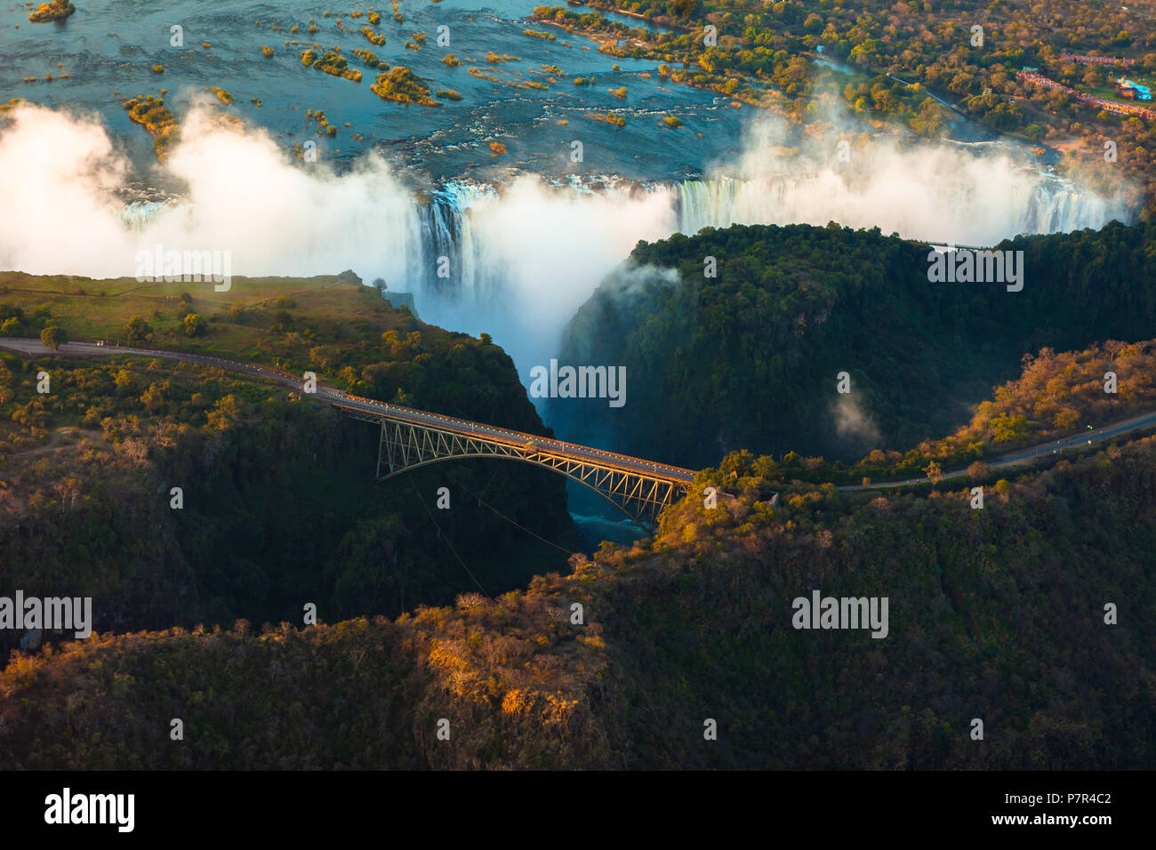 Victoria Falls from the air in the afternoon Stock Photo