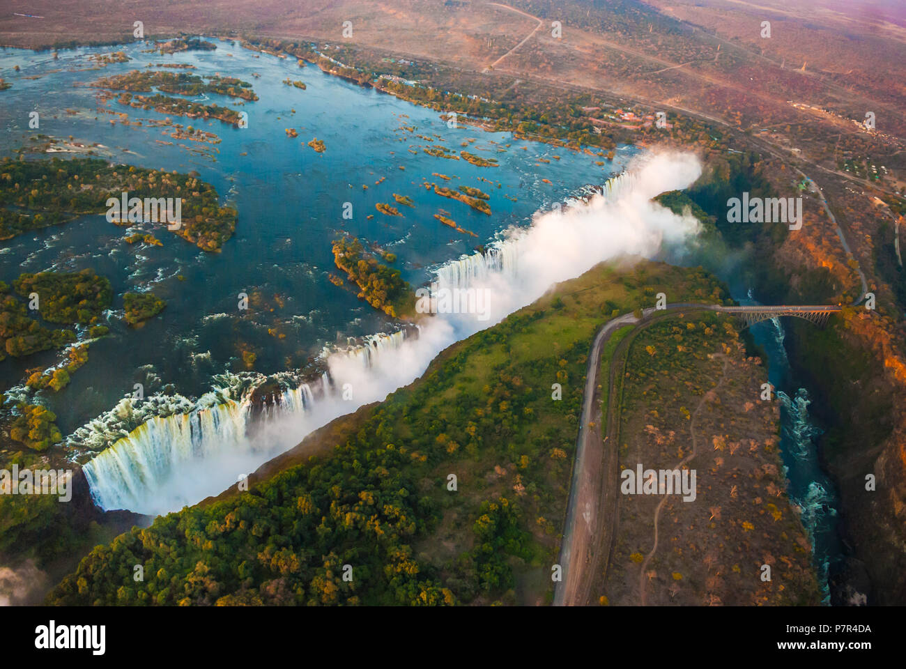 Victoria Falls from the air in the afternoon Stock Photo