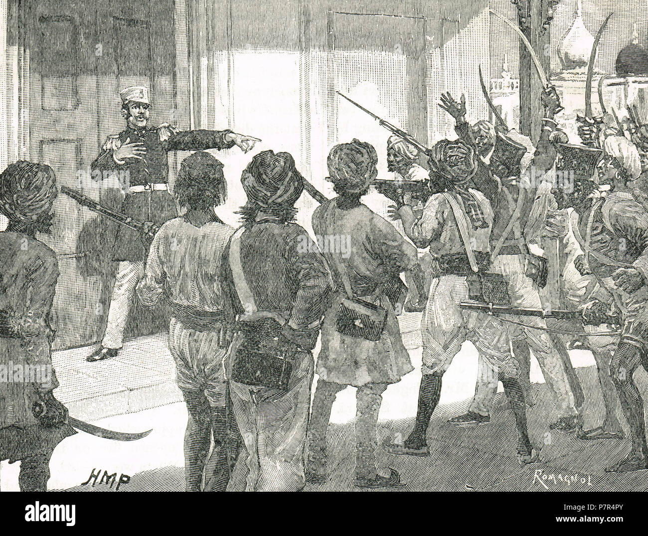 Lieutenant de Kantzow, defending the treasury at Mainpuri  (then known as Mynpooree), during the Indian Rebellion of 1857 Stock Photo
