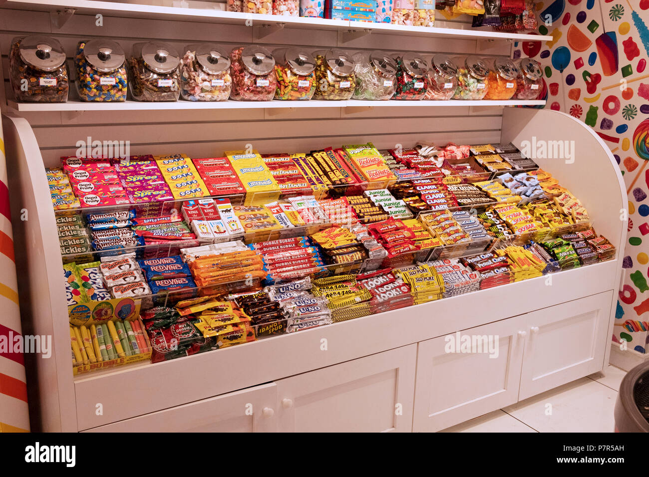 A display of candy for sale at Dylan's Candy Bar in an international terminal at JFK Airport in Queens, New York. Stock Photo