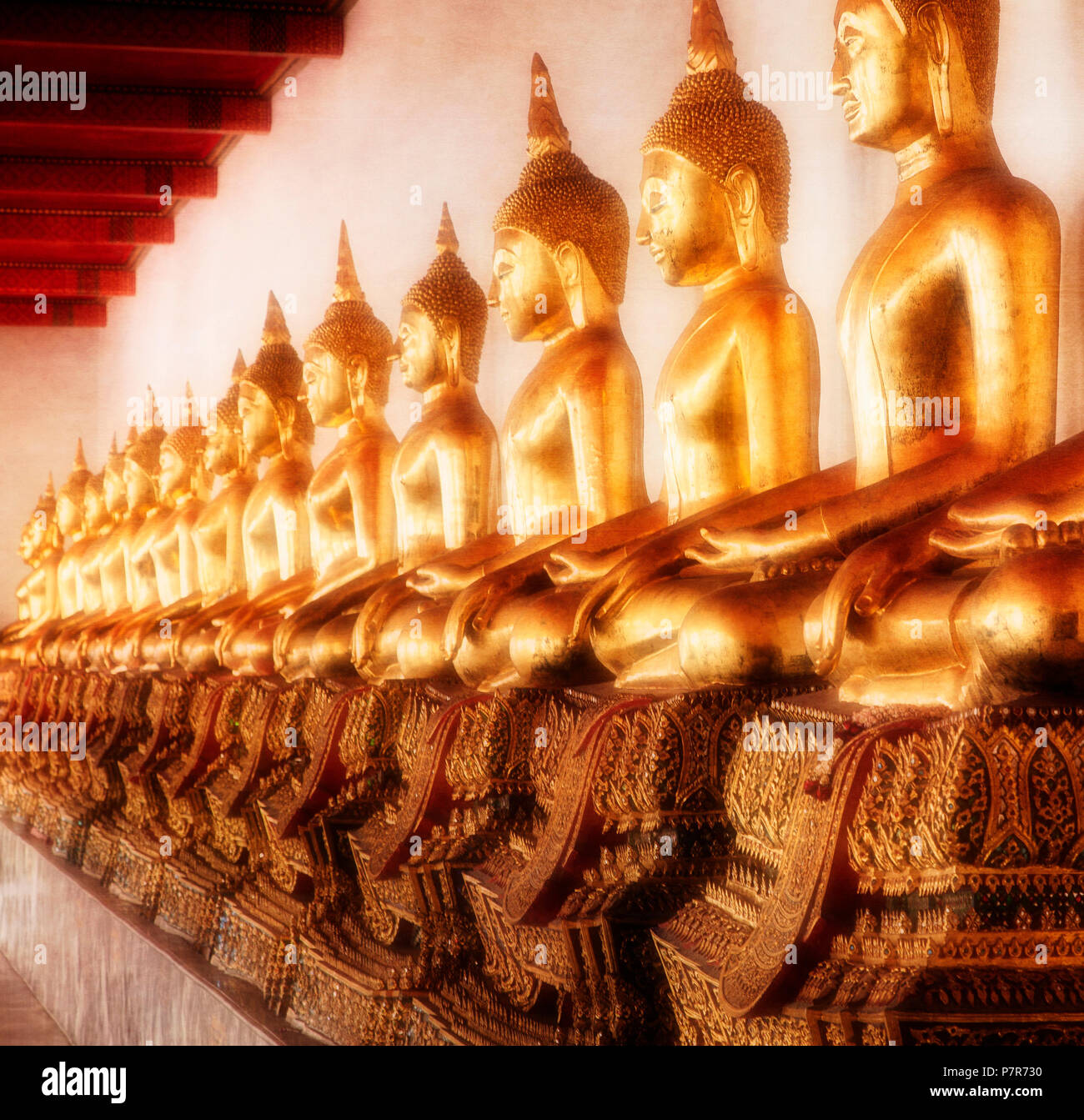 A Buddha collection at Wat Pho, a Buddhist temple in Phra Nakhon district, Bangkok, Thailand. Stock Photo