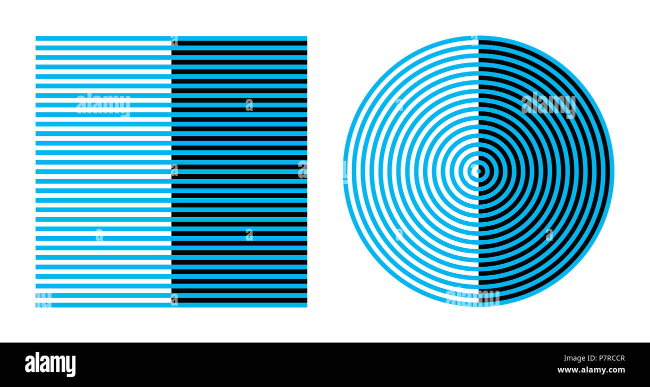 Bezold effect on square and circle optical illusion. Color combined with white appears lighter