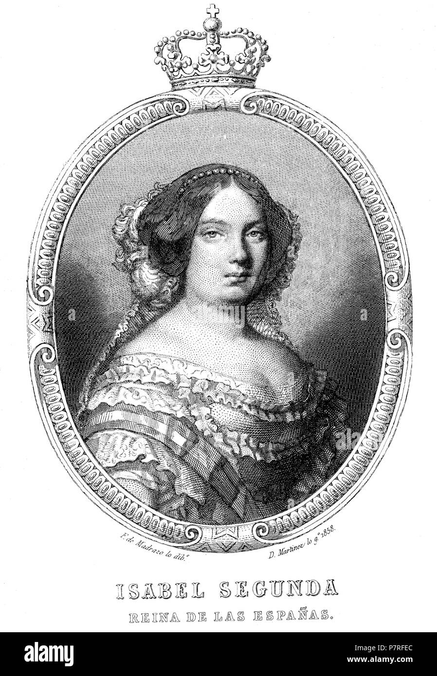 Isabel II de Borbón (1830-1904), reina de España de 1833 a 1868. Grabado de 1859. Stock Photo