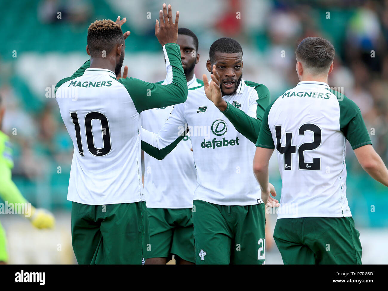 Celtic players celebrate the fifth goal during the pre-season friendly ...