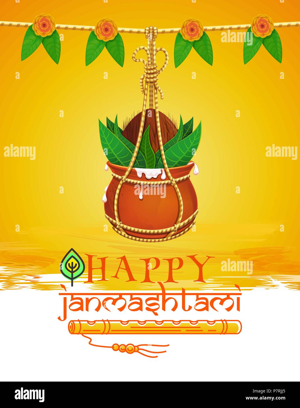 Greeting card for Krishna Janmashtami. Indian festival of janmashtami  celebration. Dahi Handi. Janmashtami design with pot of yoghurt, peacock  feather Stock Vector Image & Art - Alamy