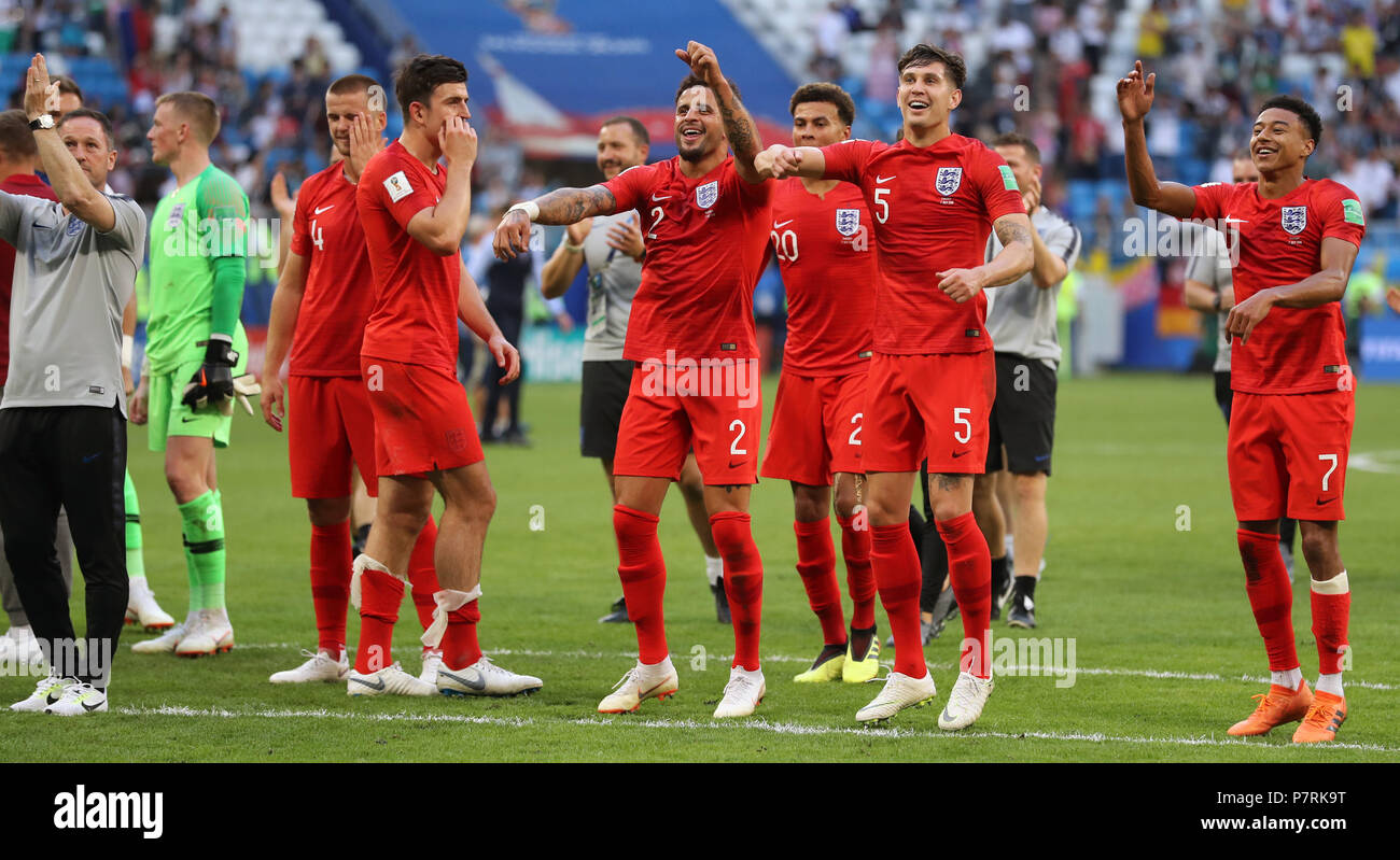 Samara Player England players celebrate victory after the FIFA World Cup, Quarter ...