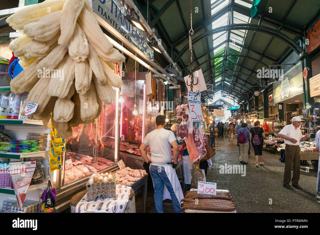 Natural sponges for sale in the Modiano Market, Thessaloniki Macedonia, Northern Greece Stock Photo