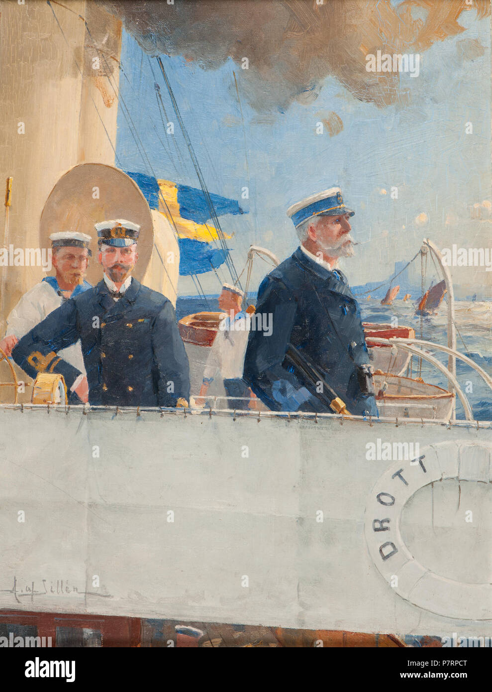 260 Marinmotiv-Kommandobrygga med Oscar II och Herman af Sillén.  Chefsfartyg - Sjöhistoriska museet - O 11346 Stock Photo - Alamy