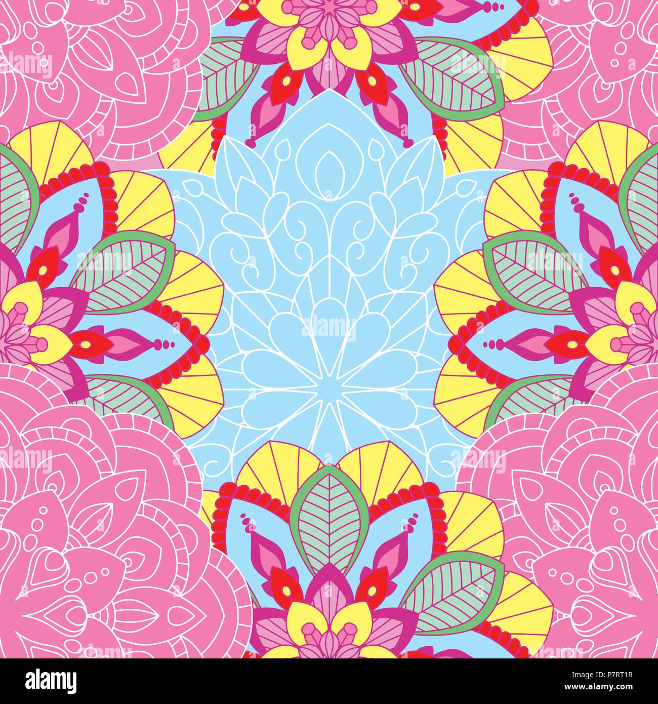 Mandala pattern seamless pattern, floral elements, decorative ornament. Repeat pattern background. Arab, Asian, ottoman motifs. Vector illustration Stock Vector