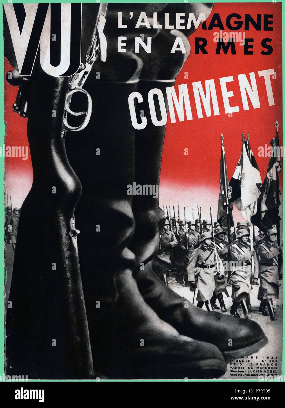 Portada del semanario ilustrado VU, editado en París, marzo de 1933. Alemania en armas y la inauguración del primer campo de concentración en Dachau para deportación de judíos por los nazis el 22 de marzo de 1933. Stock Photo