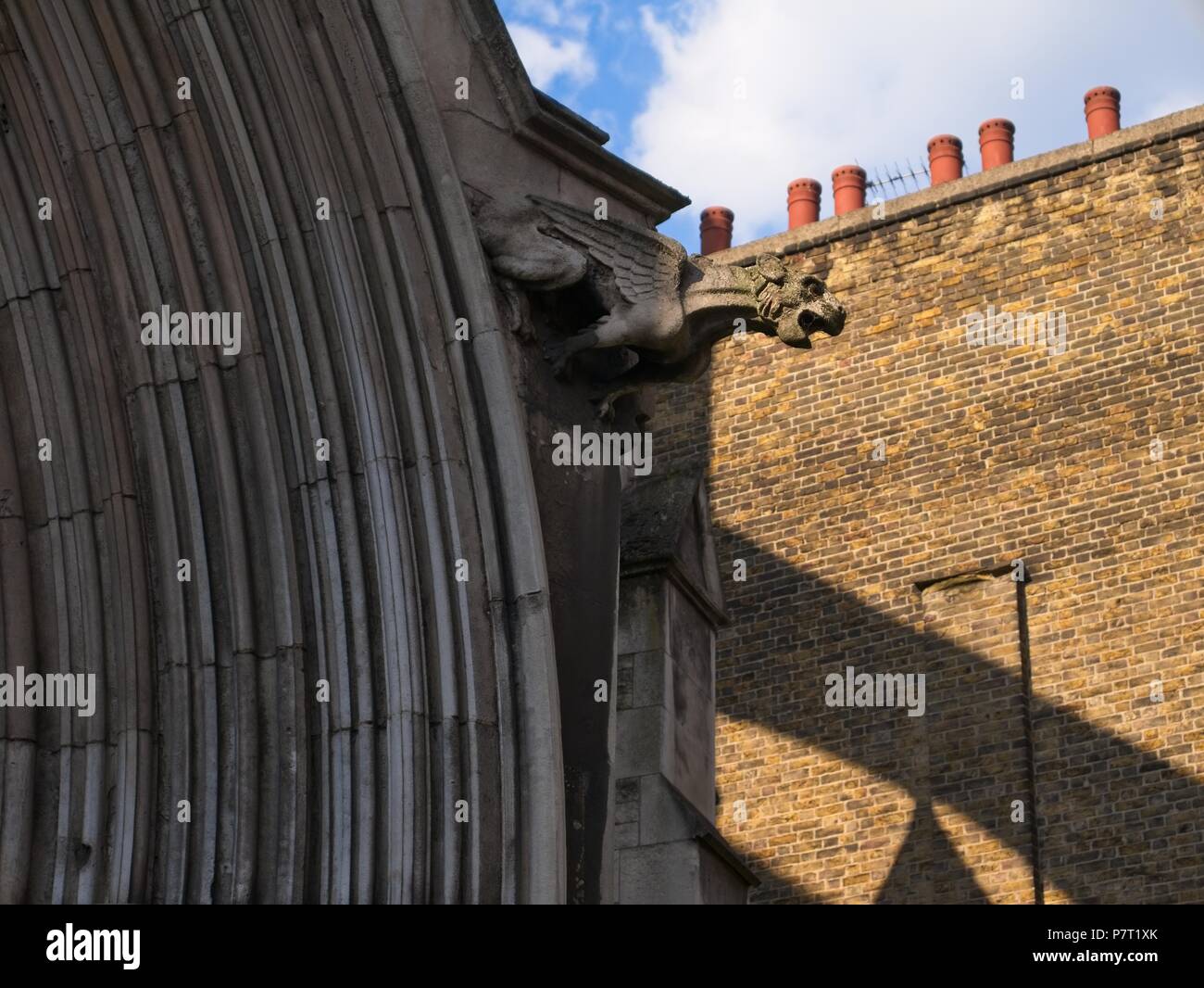 London, UK July 05 2018 Closeup of Gargoyle of the St James' Church