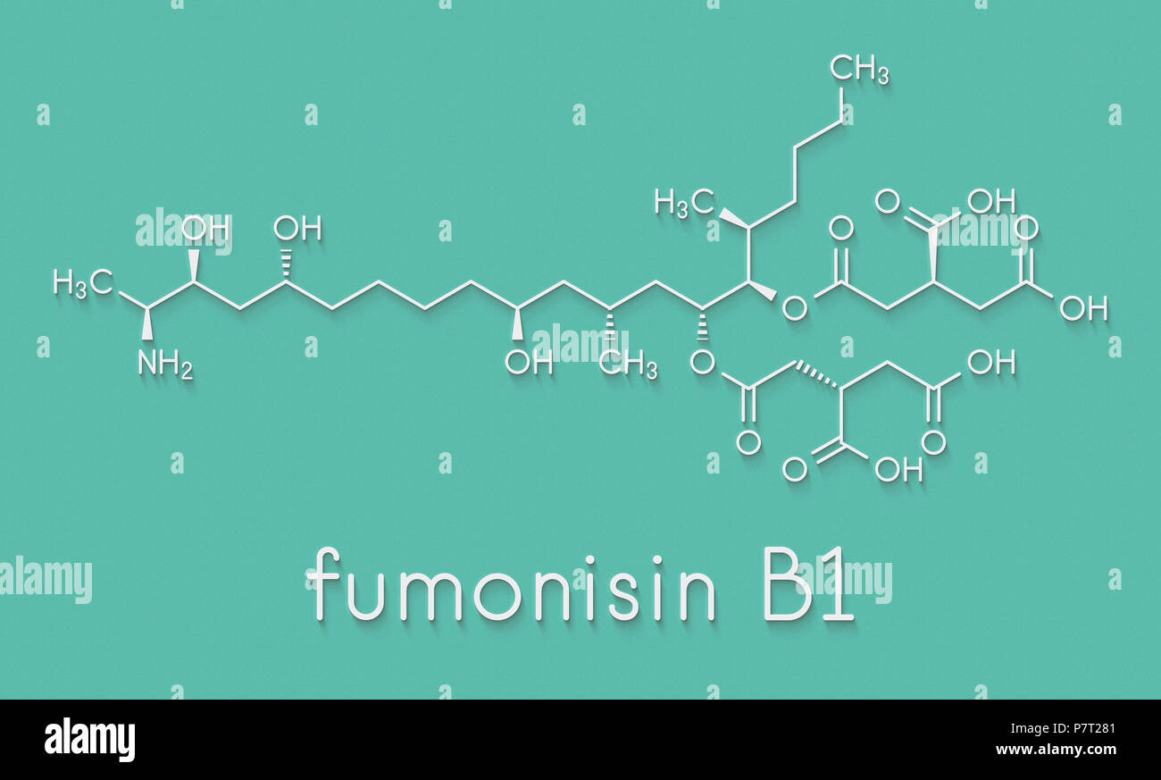 Fumonisin B1 mycotoxin molecule. Fungal toxin produced by some Fusarium