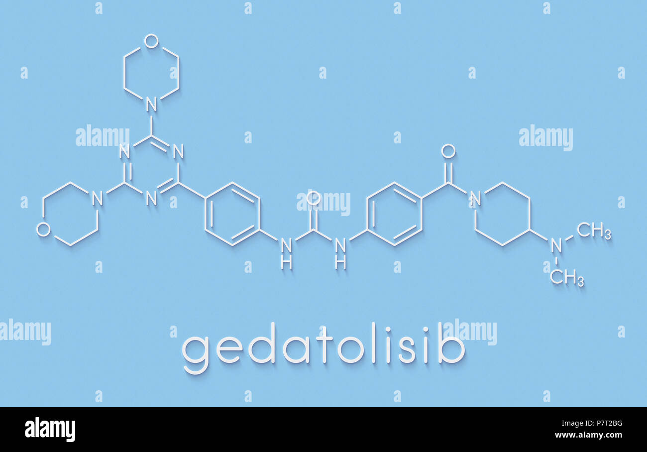 Gedatolisib cancer drug molecule. Skeletal formula. Stock Photo