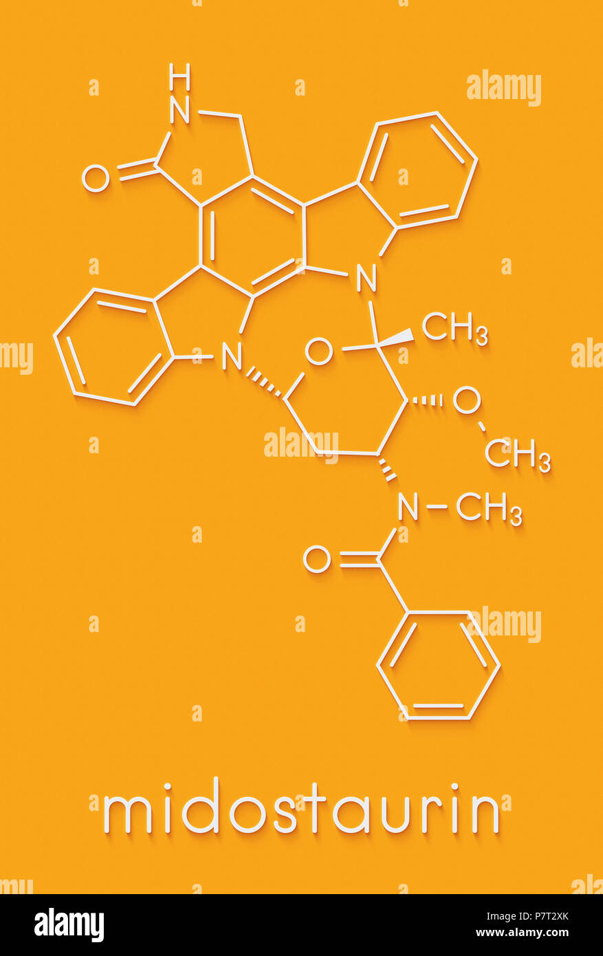 Midostaurin cancer drug molecule (protein kinase inhibitor). Skeletal