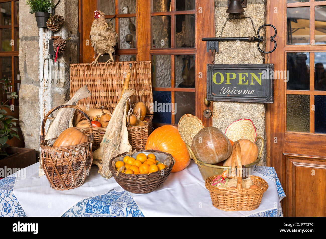 Traditional Portugese Food On The Table In Small Restaurant In