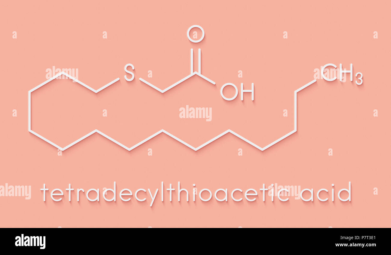 Tetradecylthioacetic acid (TTA) synthetic fatty acid molecule. Skeletal ...