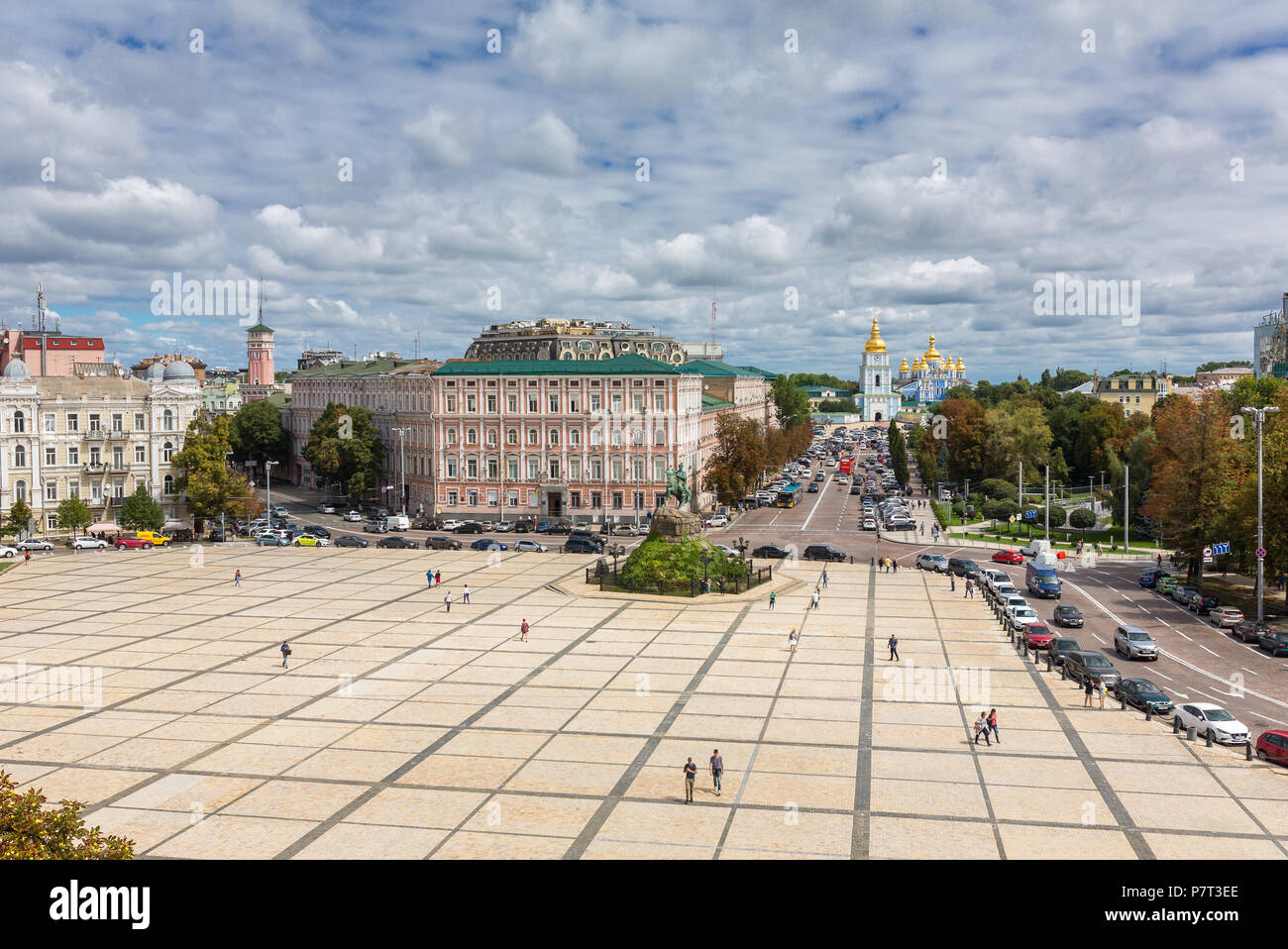 Kiev, Ukraine - August 8, 2017: Sophievskaya Square. View from Bell tower of the Saint Sophia Cathedral. Stock Photo
