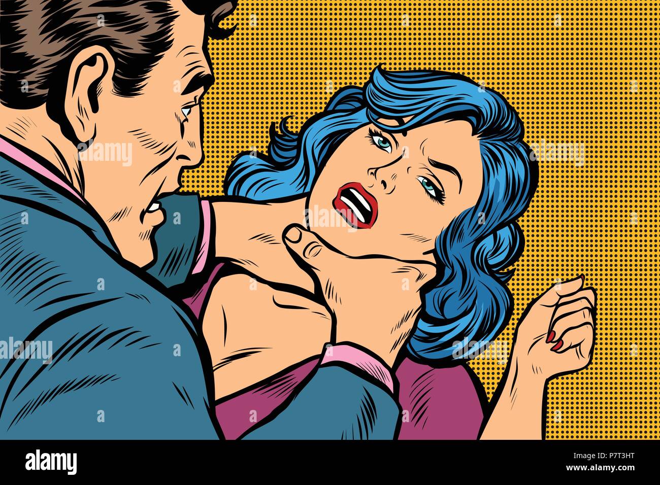 man strangles a woman. Pop art retro vector illustration kitsch drawing Stock Vector