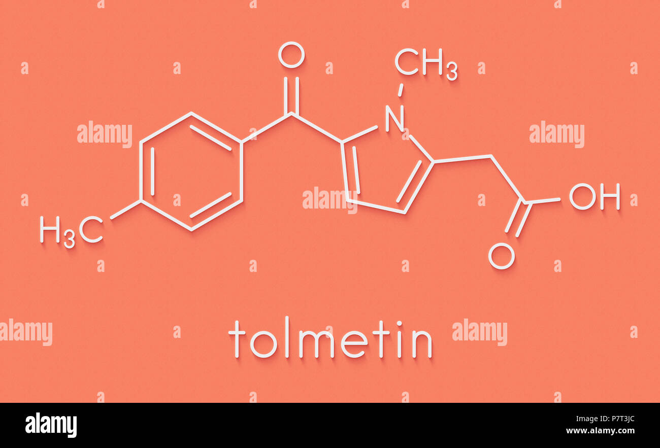 Tolmetin NSAID drug molecule. Skeletal formula. Stock Photo