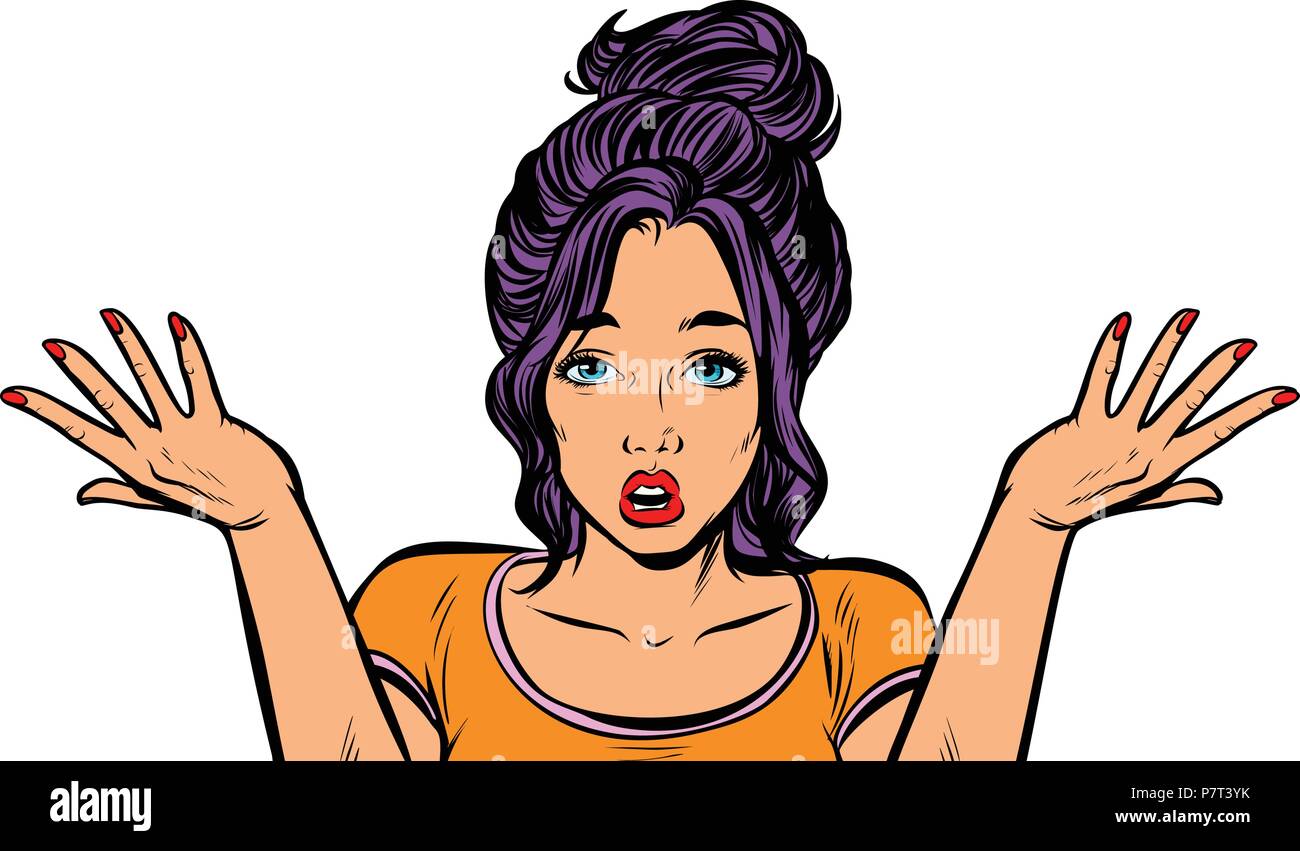 Confused Woman Gesture Isolate On White Background Pop Art Retro Vector Illustration Kitsch