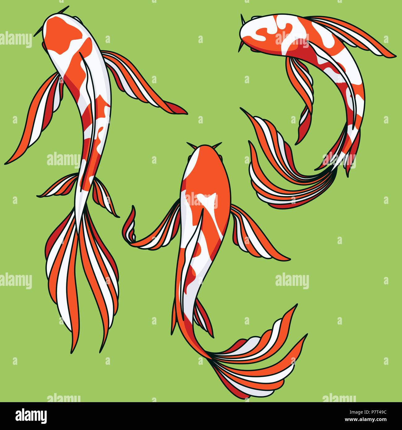 Koi Carp vector clip art set of images cartoon asian fish isolated illustration Stock Vector