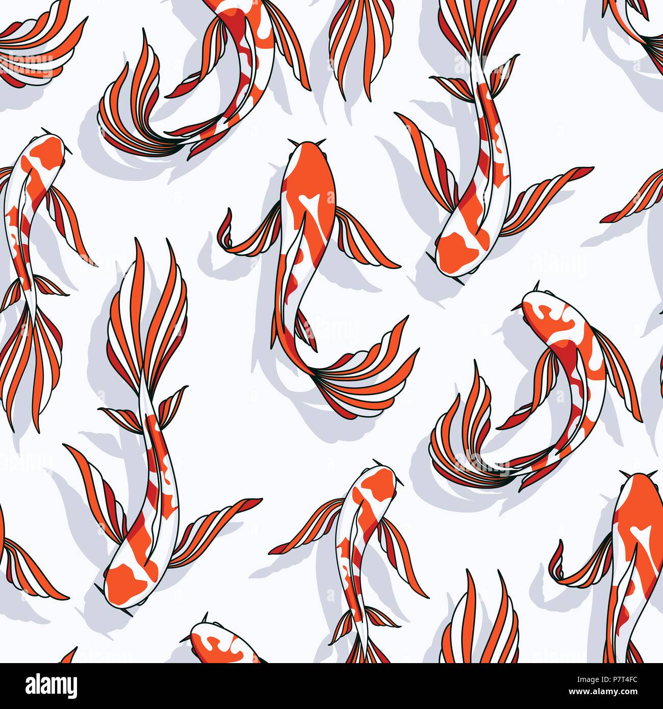 Carp koi vector seamless pattern goldfish background fish texture Stock Vector