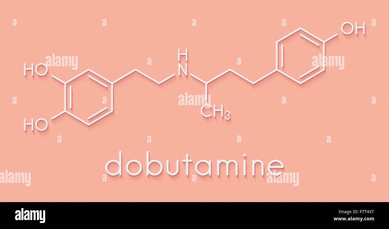 Dobutamine sympathomimetic drug molecule. Skeletal formula. Stock Photo