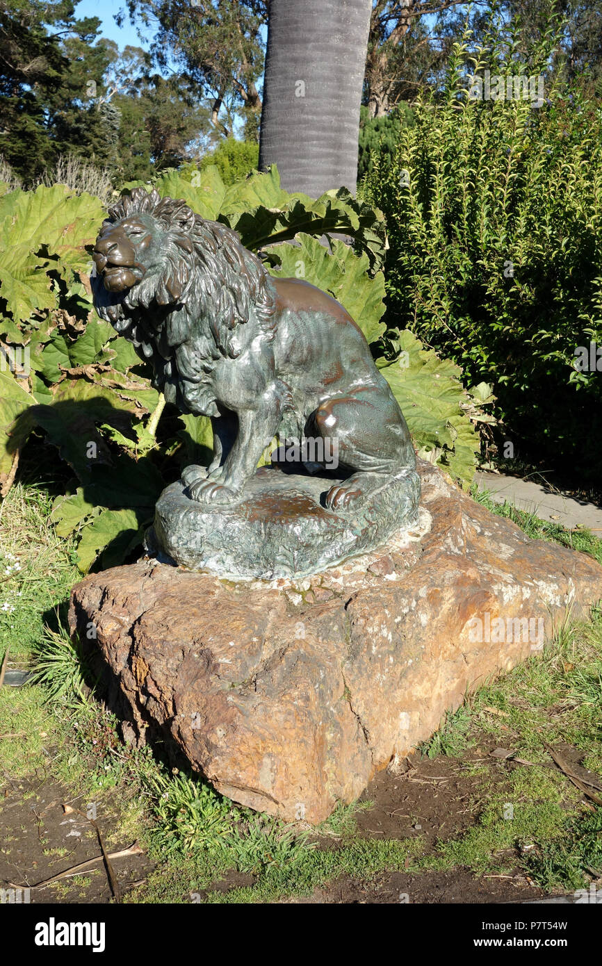 English: Lion by Roland Hinton Perry, 1898, bronze - De Young Museum, Golden Gate Park, San Francisco, California, USA. This artwork is in the  because the artist died more than 70 years ago. 5 November 2013, 13:03:49 247 Lion by Roland Hinton Perry, 1898, bronze - De Young Museum, Golden Gate Park - DSC00133 Stock Photo