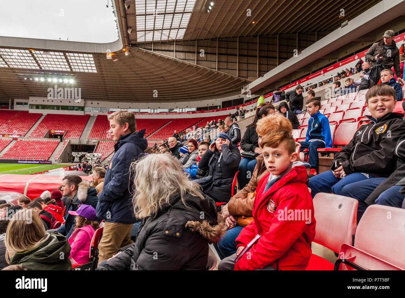 Fans sat in  their seats at the Stadium of Light,Sunderland,England,UK for the open training session Stock Photo