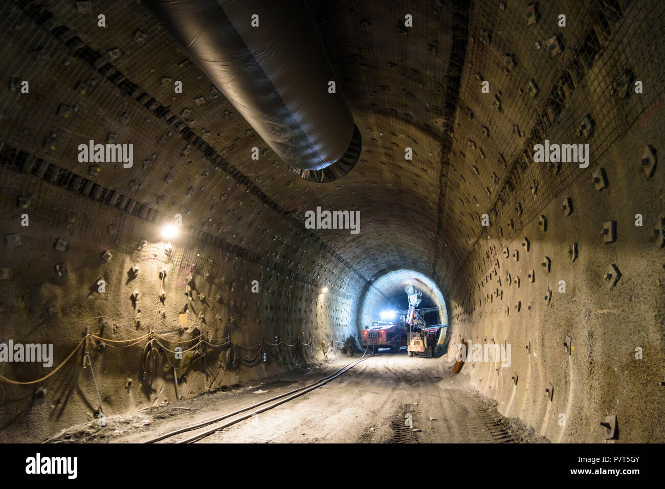 Spital am Semmering: Drilling the blast holes at Semmering-Basistunnel (Semmering Base Tunnel) of Semmeringbahn (Semmering railway) under construction Stock Photo