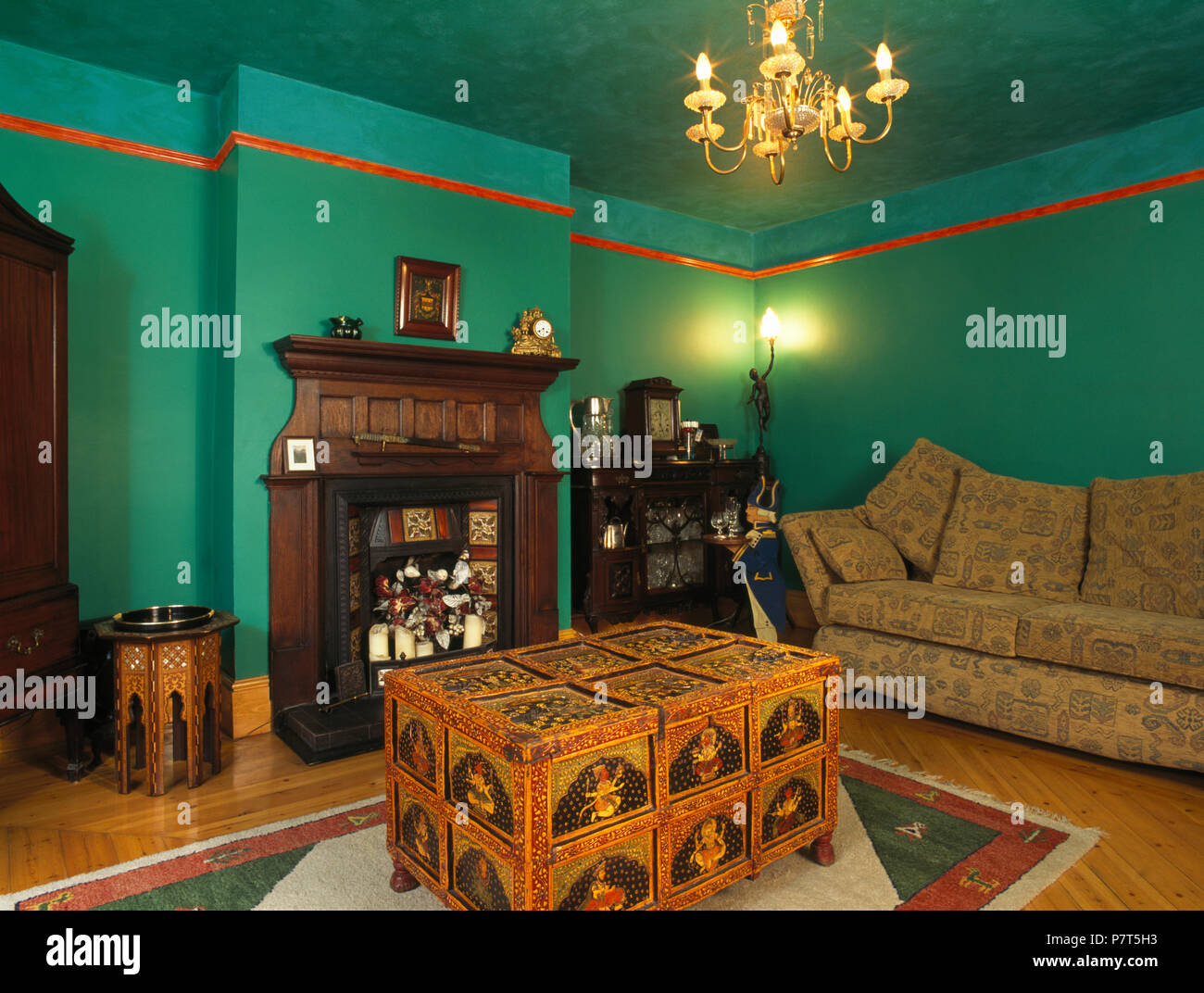 Middle Eastern Style Painted Chest In Green Nineties Living