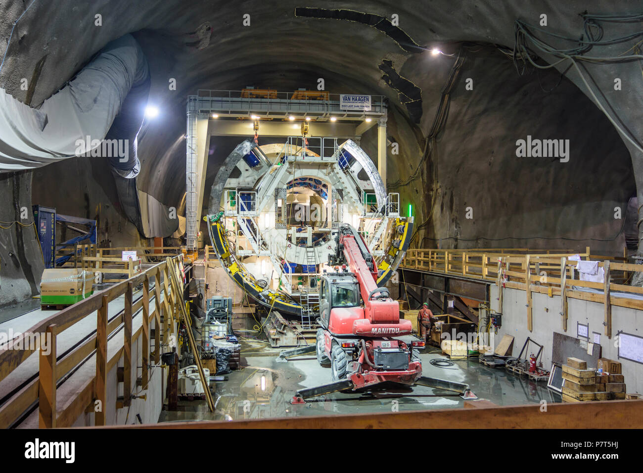 Spital am Semmering: assembly of  Tunnelbohrmaschine (tunnel boring machine) of company NFM Technologies in Semmering-Basistunnel (Semmering Base Tunn Stock Photo