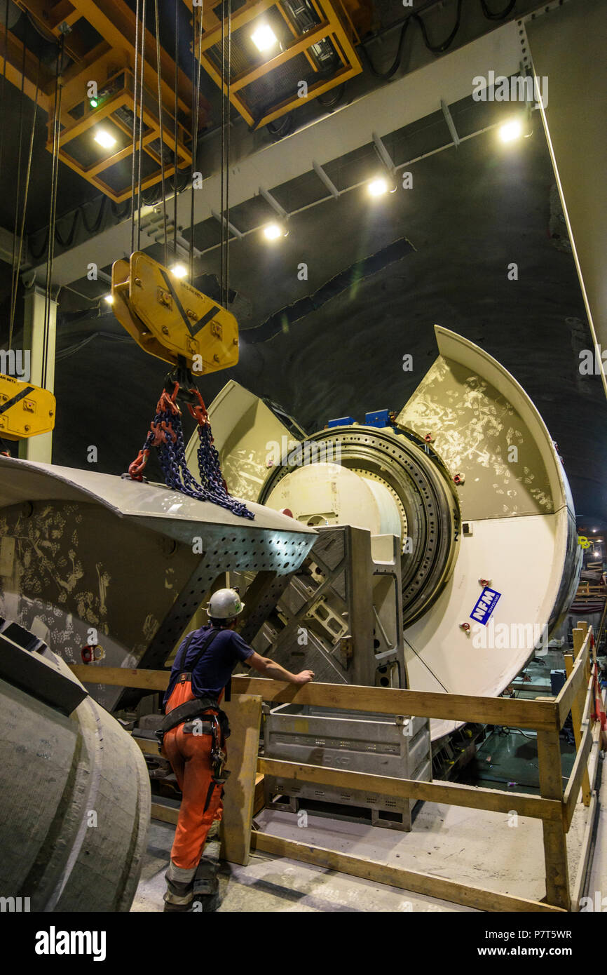 Spital am Semmering: assembly of  Tunnelbohrmaschine (tunnel boring machine) of company NFM Technologies in Semmering-Basistunnel (Semmering Base Tunn Stock Photo