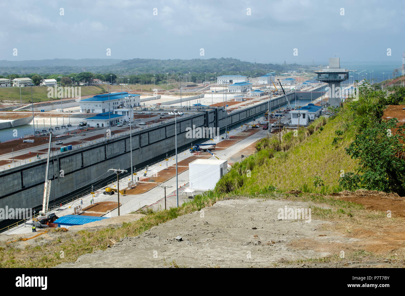 Agua Clara Visitors Center, Colon, Panama – Feb 25, 2016: A view of Agua Clara Locks still under construction Stock Photo