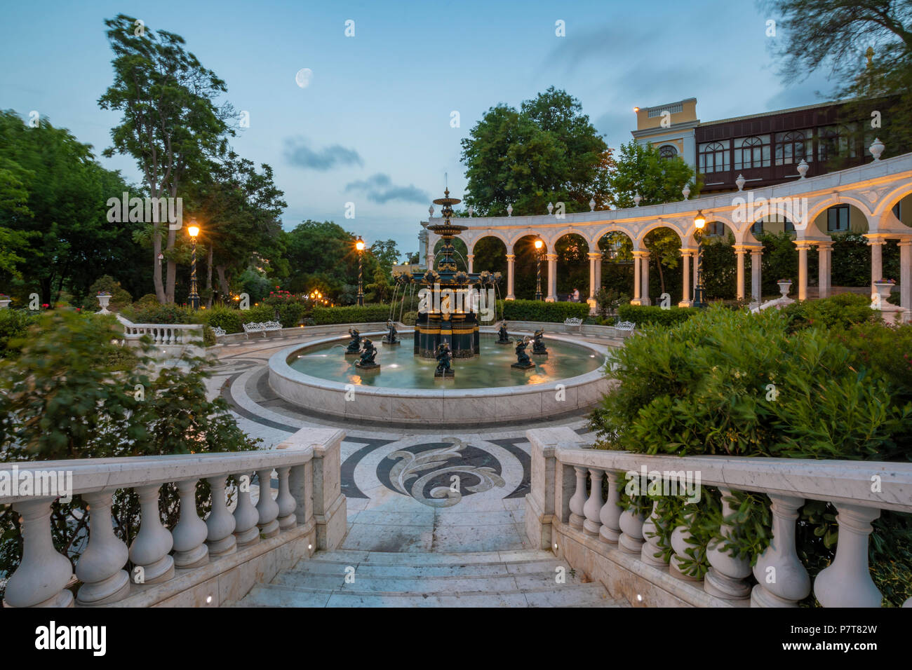 The Filarmonia Fountain Park at night in Baku,Azerbaijan Stock Photo