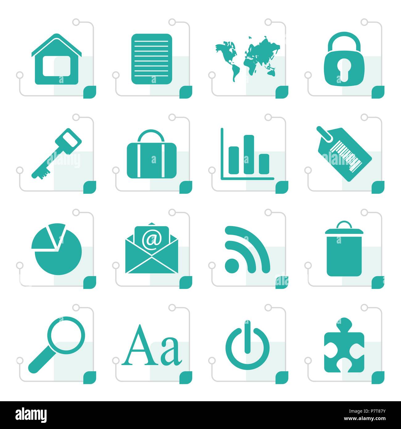 Stylized Simple Business and Internet Icons - Vector Icon Set Stock Vector