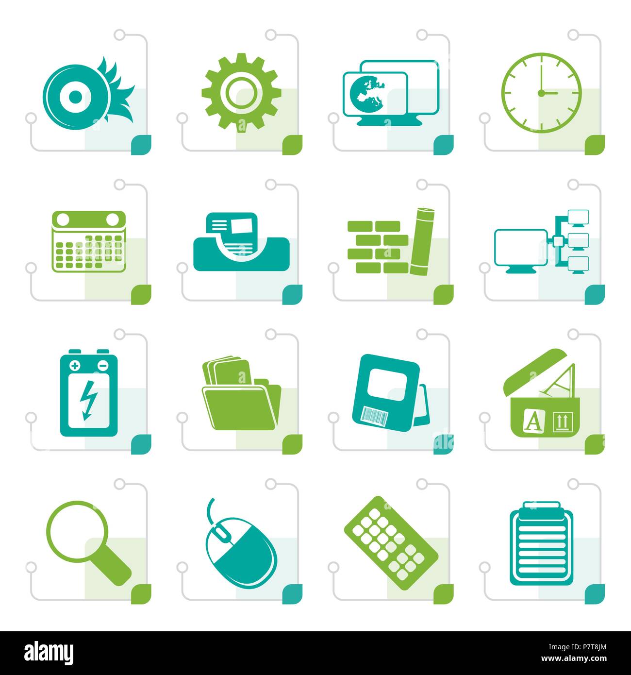 Stylized Computer, mobile phone and Internet Vector Icon Set Stock Vector