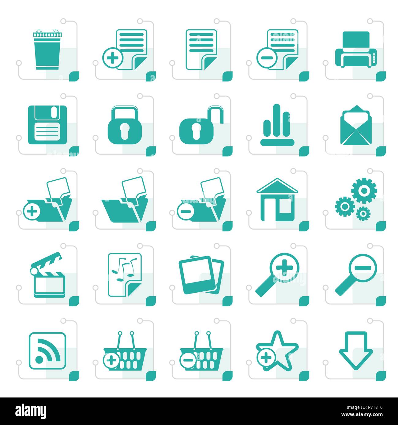Stylized 25 Simple Realistic Detailed Internet Icons - Vector Icon Set Stock Vector