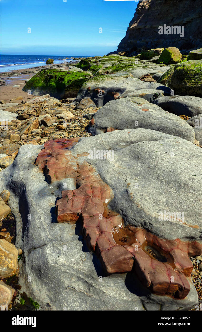 Ironstone, Hot blue summer day as seaside town of Skinningrove, North